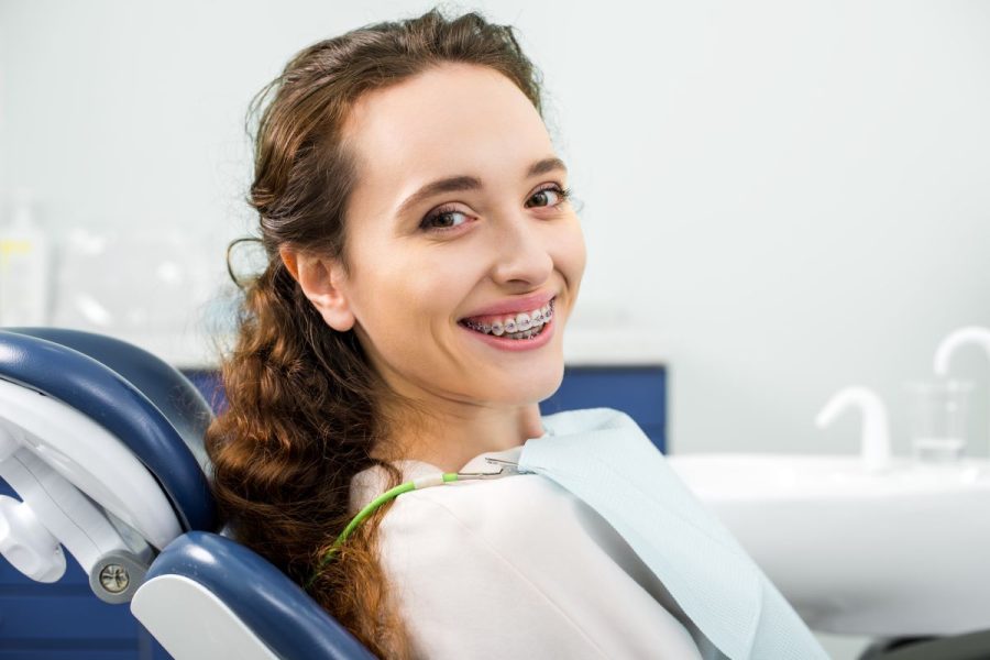 Woman in braces with a healthy smile in El Dorado Hills, California